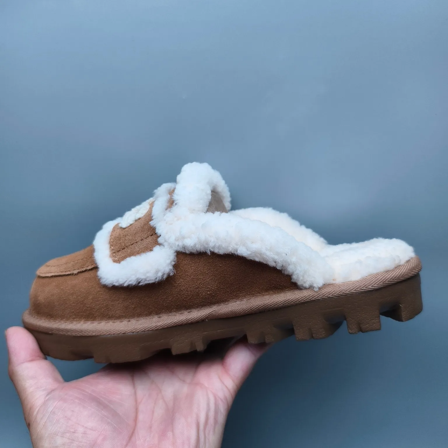 💰440 UGG sheepskin all-in-one snow boots 1206 curly large LOGO casual fur mop Color: maroon sand antelope brown Size: 35-40